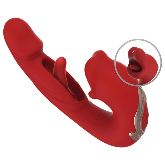 Kaksipäinen G-piste- ja klitoriskiihotin näykkivällä suulla