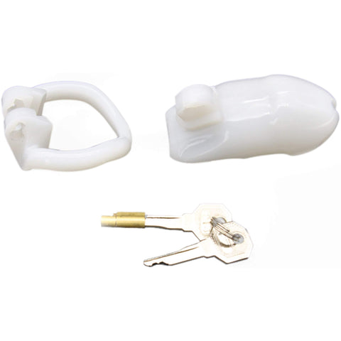 Siveysvyö 2.0, pieni koko, valkoinen hartsi, penistuppi ja kaksi avainta.