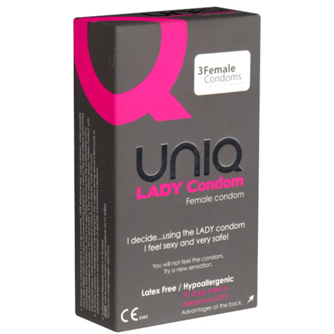 UNIQ Lady Condom lateksittomat naisten kondomit, 3 kpl