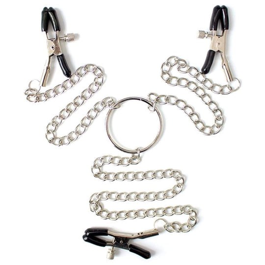 Nipple, nipple and clitoral clamps with chain